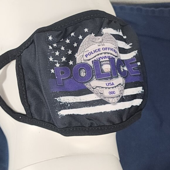 Purple White and Black Police Blue Line Support Reusable Washable Face Mask - Picture 3 of 16